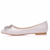 LBSFY  -   White Pointed Toe Flat Cortical Women Shoes Fashion Rhinestone Metal Decoration Flats Casual Shoes Woman Party